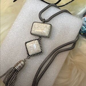 Long Silver Statement Necklace